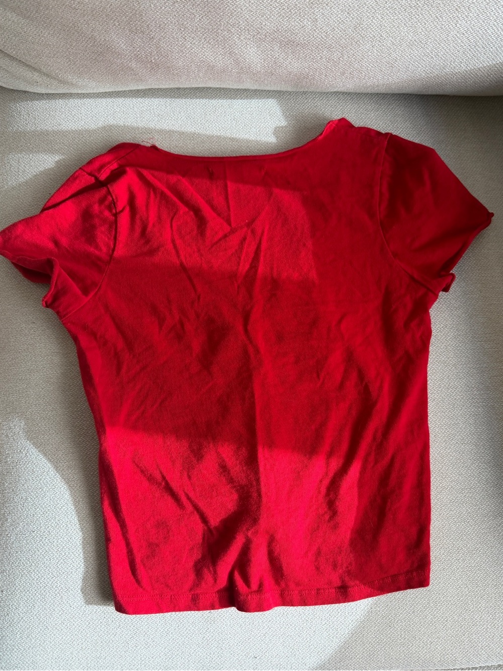 Brandy Melville Bright Red Ruched V-Neck Tee - Picture 2 of 2